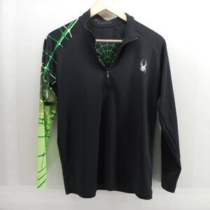 Men's Spyder Vital Zip Base Layer Top size XL Black Green Spider Webs 1/4 Zip